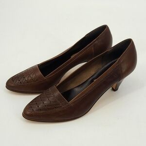 Etienne‎ Aigner Brown Leather Woven Kitten Heel Pumps Made in Italy Womens 8.5M